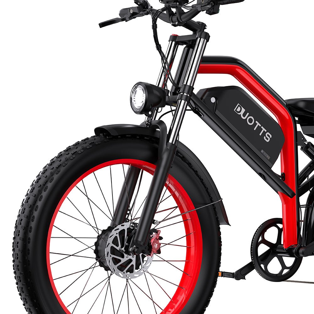 Roue avant et fourche du Duotts N26 coloris rouge