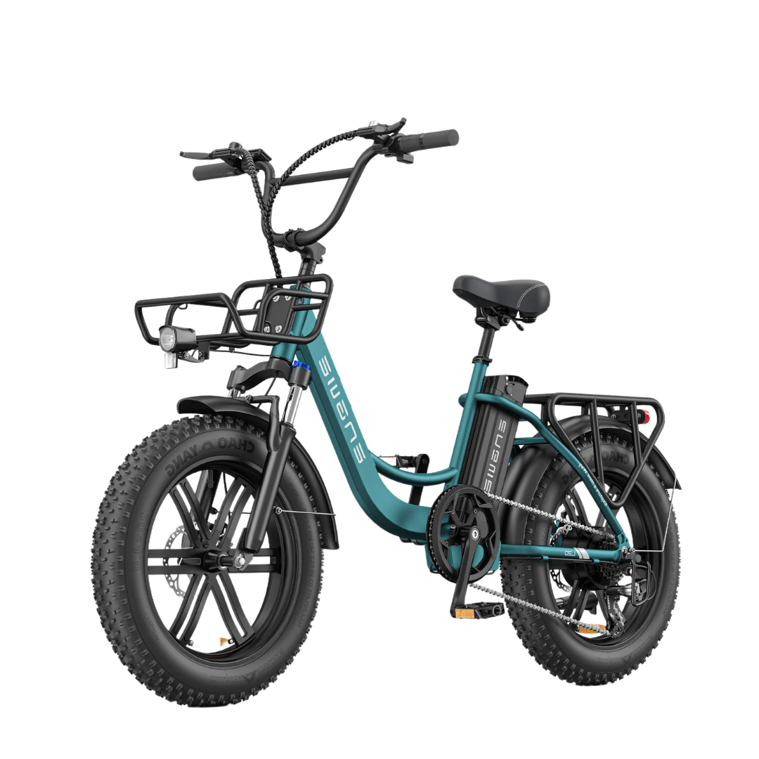 Vélo électrique pliant fat bike ENGWE L20 Boost vu de trois-quarts avant coloris bleu