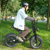 Homme roulant sur le vélo électrique fat bike Hidoes B6 Mini dans un parc