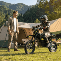 Personne debout avec la moto-cross électrique Hidoes G2
