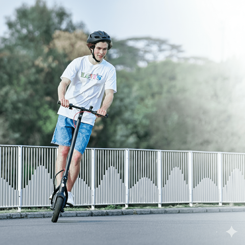 Personne roulant sur la trottinette électrique iScooter W6 en ville