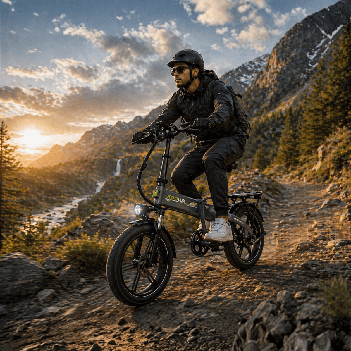 Homme roulant sur le vélo électrique pliant fat bike KOOLUX RK10