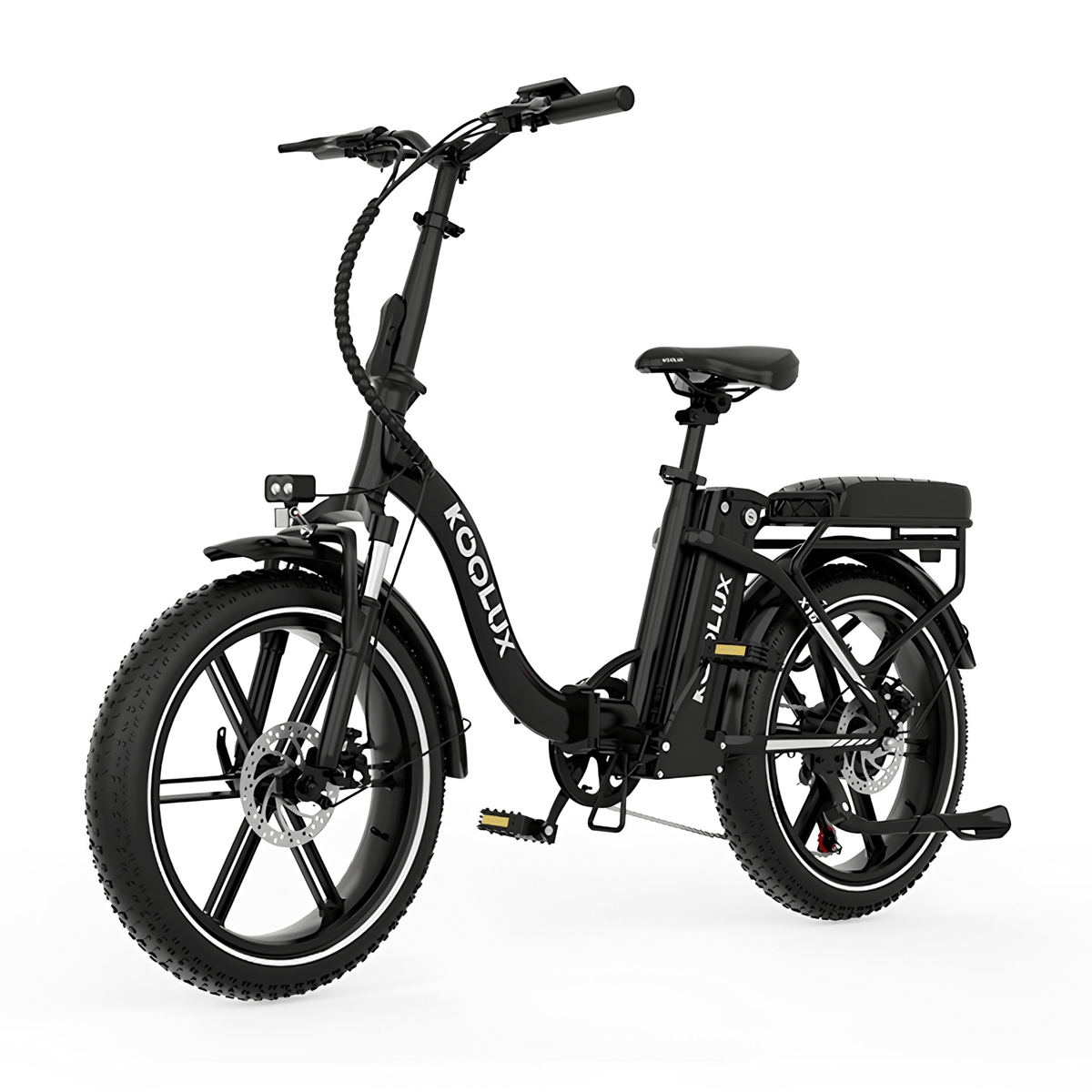 Vélo électrique pliant fat bike KOOLUX X16 vu de trois-quarts avant coloris noir