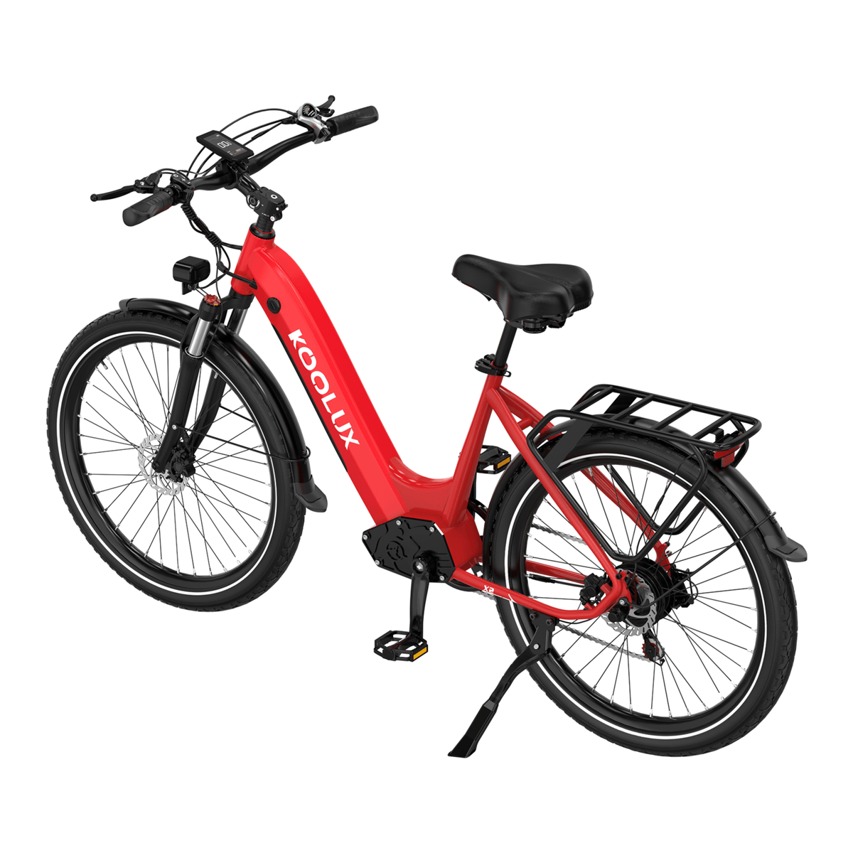 Vélo électrique KOOLUX X2 vu de trois-quarts arrière coloris rouge