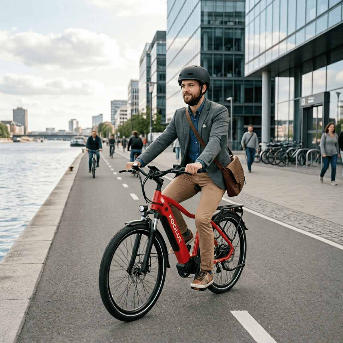 Homme roulant sur le vélo électrique KOOLUX X3 en ville