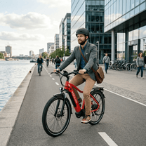 Homme roulant sur le vélo électrique KOOLUX X3 en ville
