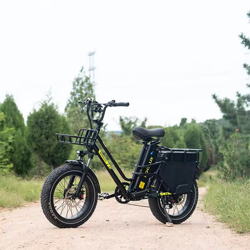 Vélo électrique fat bike KOOLUX X8 vu de trois-quarts avant sur une allée
