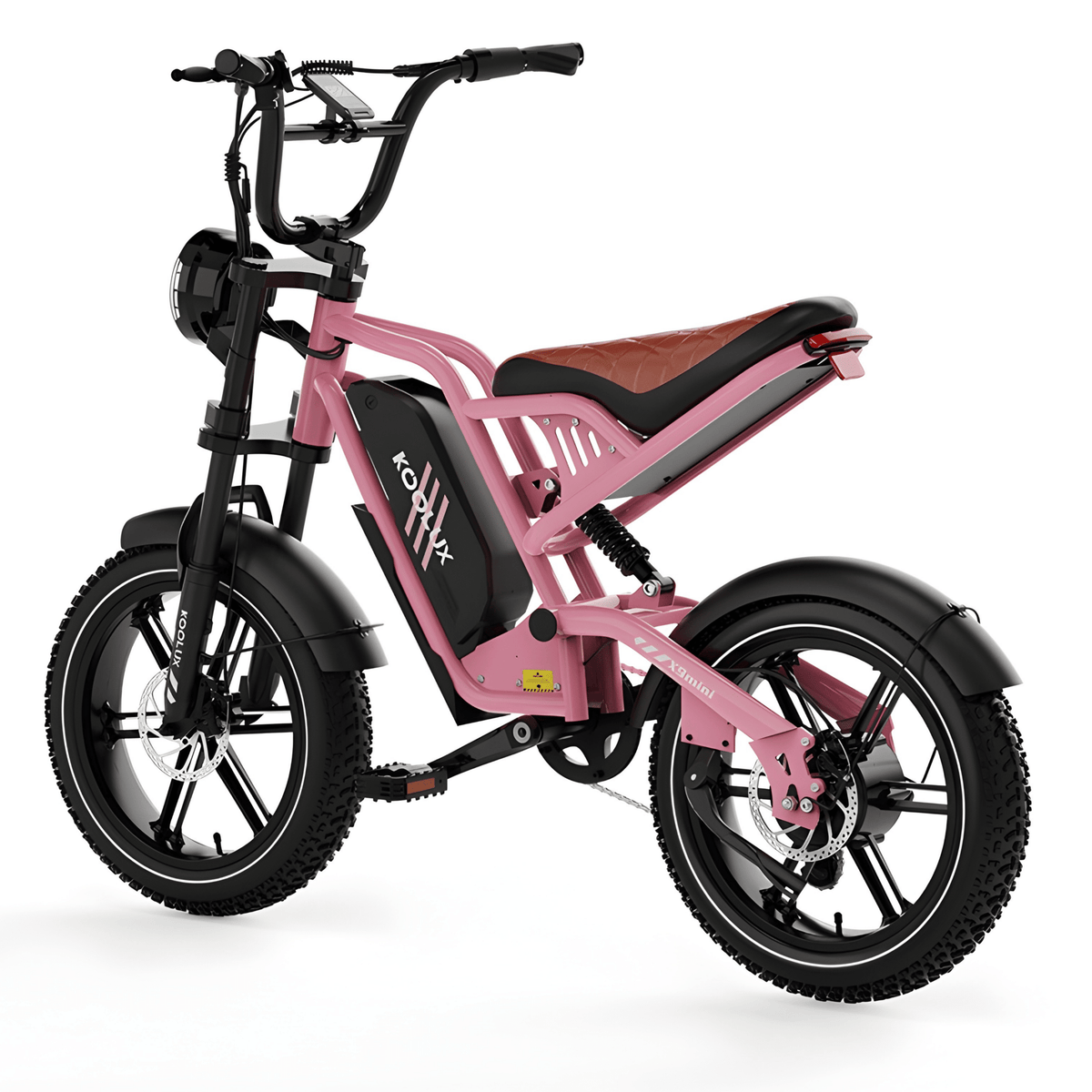 Vélo électrique fat bike KOOLUX X9 Mini vu de trois-quarts avant coloris rose