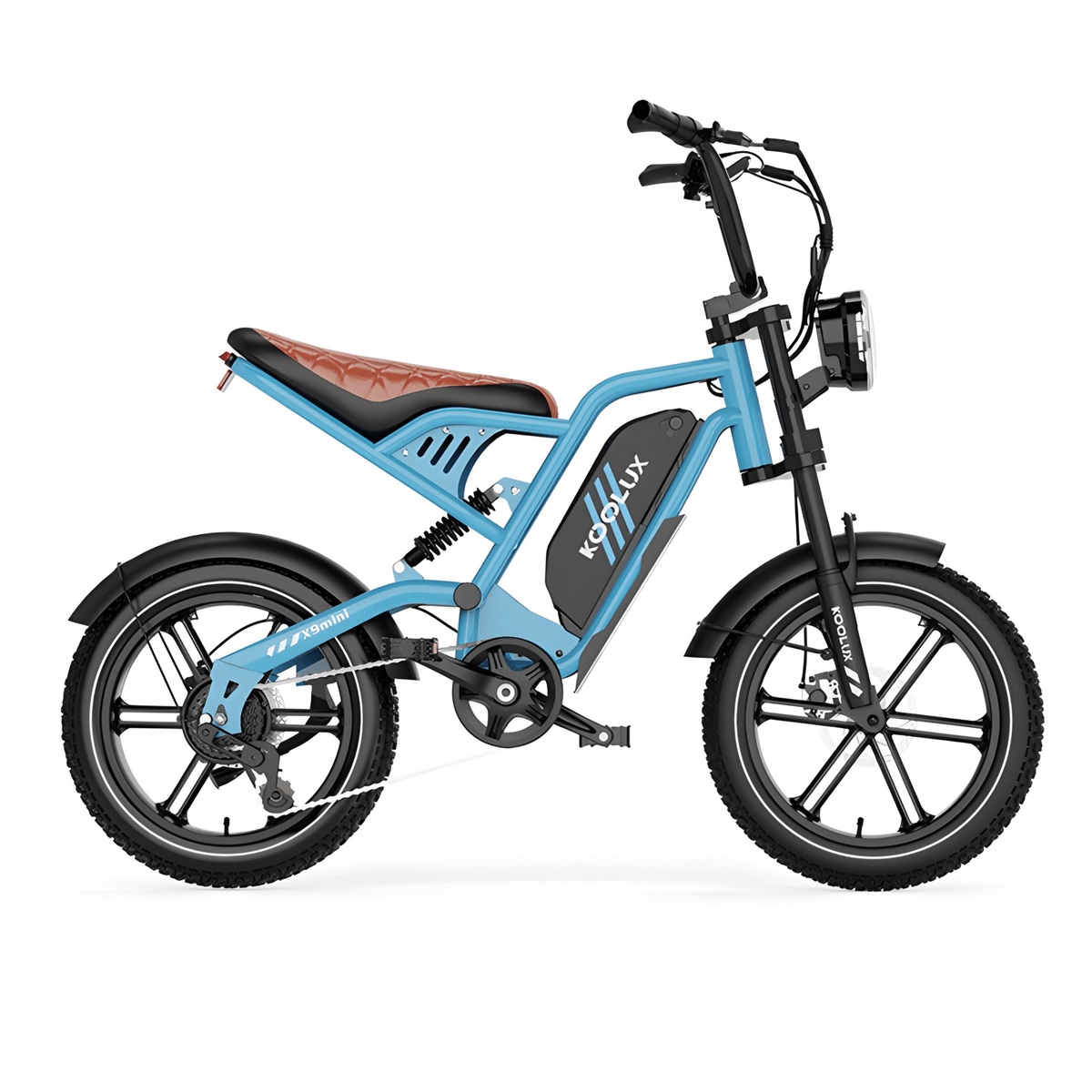 Vélo électrique fat bike KOOLUX X9 Mini vu de profil coloris bleu