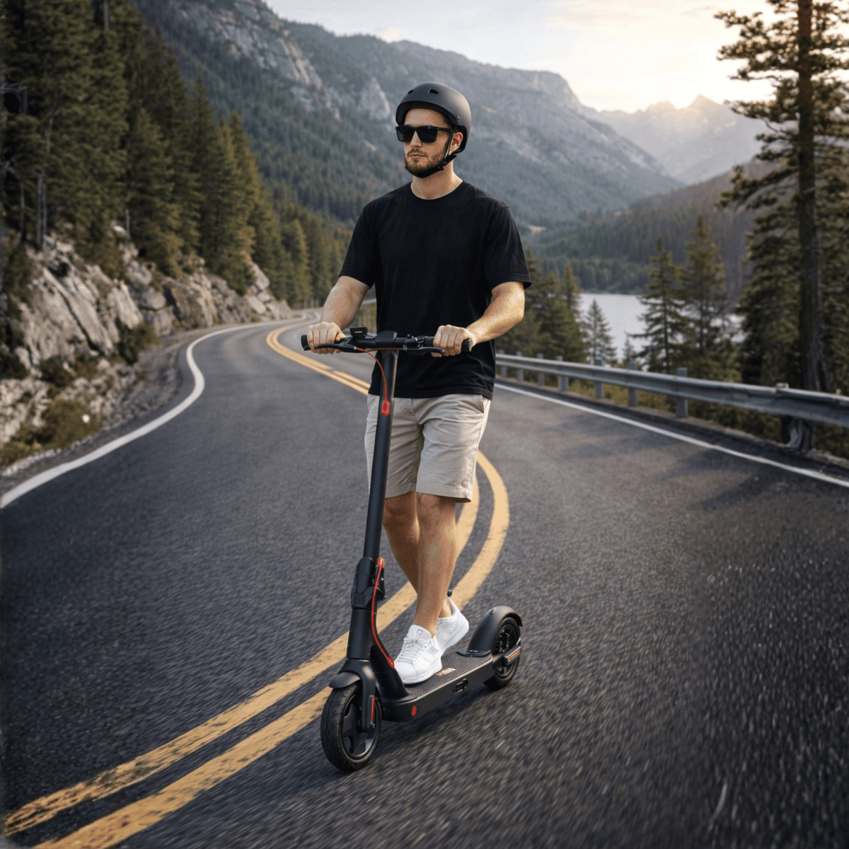 Homme roulant sur la trottinette électrique Nanrobot H1 sur la route