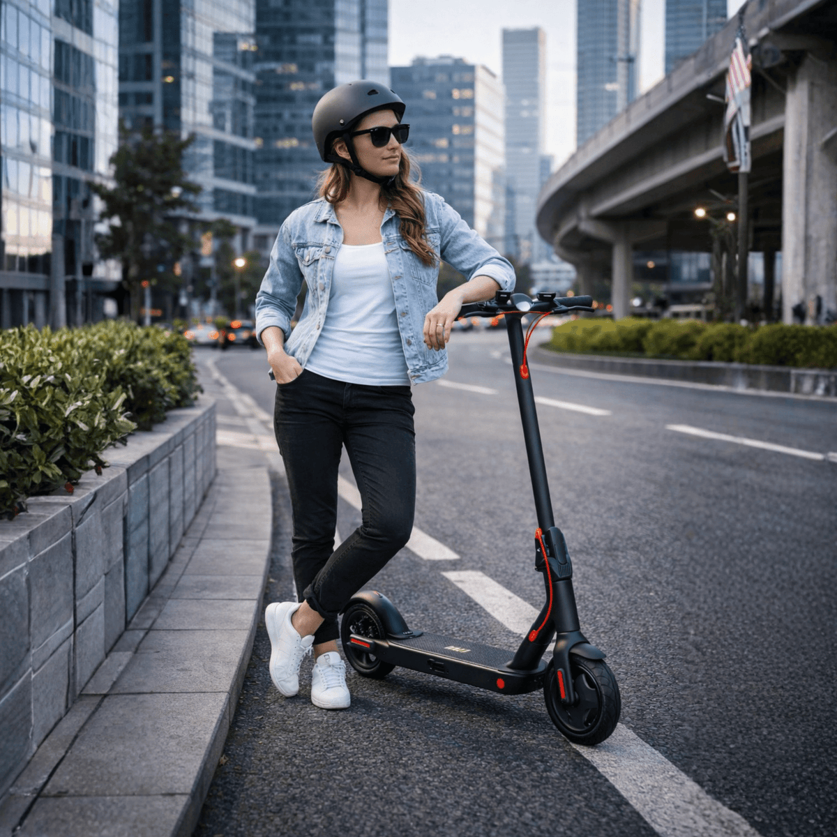 Femme marchant à côté de la trottinette électrique Nanrobot H1