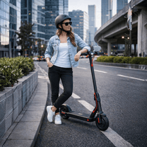 Femme marchant à côté de la trottinette électrique Nanrobot H1