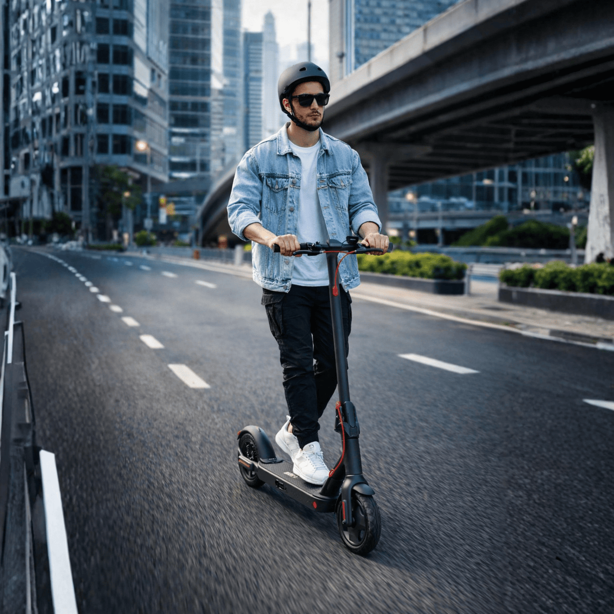 Homme roulant sur la trottinette électrique Nanrobot H1 en ville