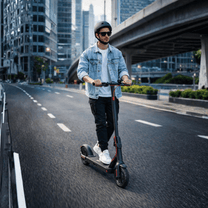 Homme roulant sur la trottinette électrique Nanrobot H1 en ville