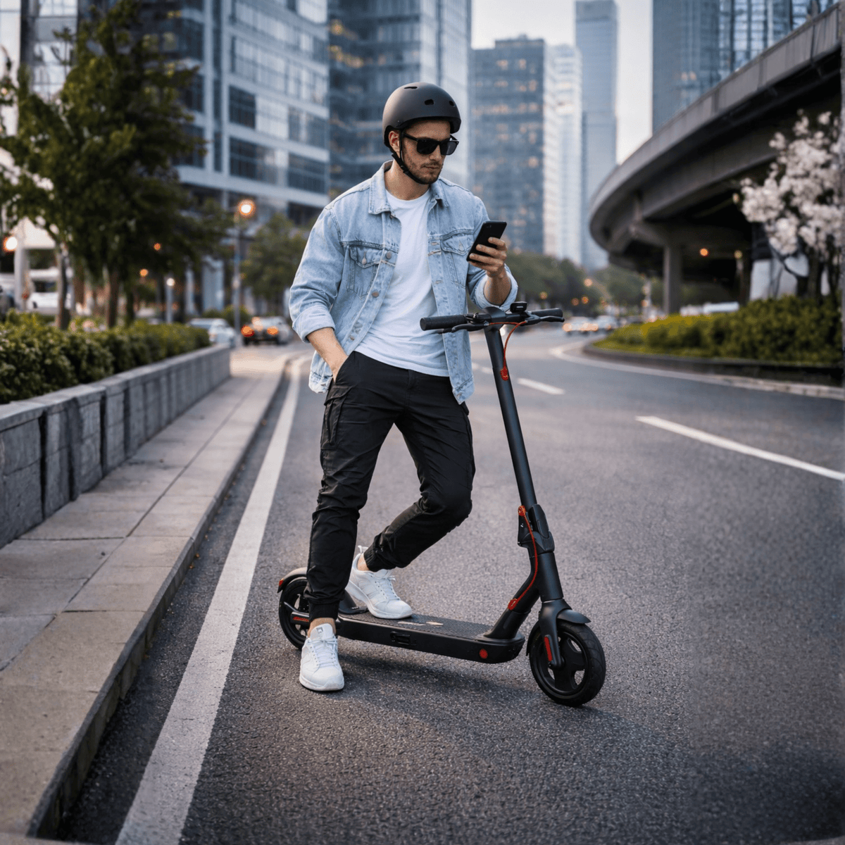 Homme marchant à côté de la trottinette électrique Nanrobot H1 en ville