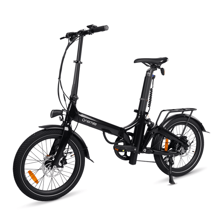 Vélo électrique pliant Onemile E2 vu de trois-quarts avant coloris noir