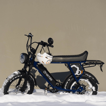 Vélo électrique fat bike Onemile P40 Pro vu de trois-quarts avant dans un décor hivernal