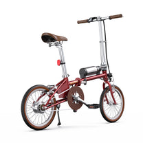 Vélo électrique pliant OneSport OT02 vu de trois-quarts avant coloris rouge en contre-plongée