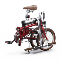 Vélo électrique pliant OneSport OT02 plié coloris rouge vu de dessus