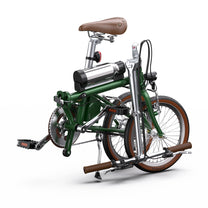 Vélo électrique pliant OneSport OT02 plié coloris vert vu de dessus