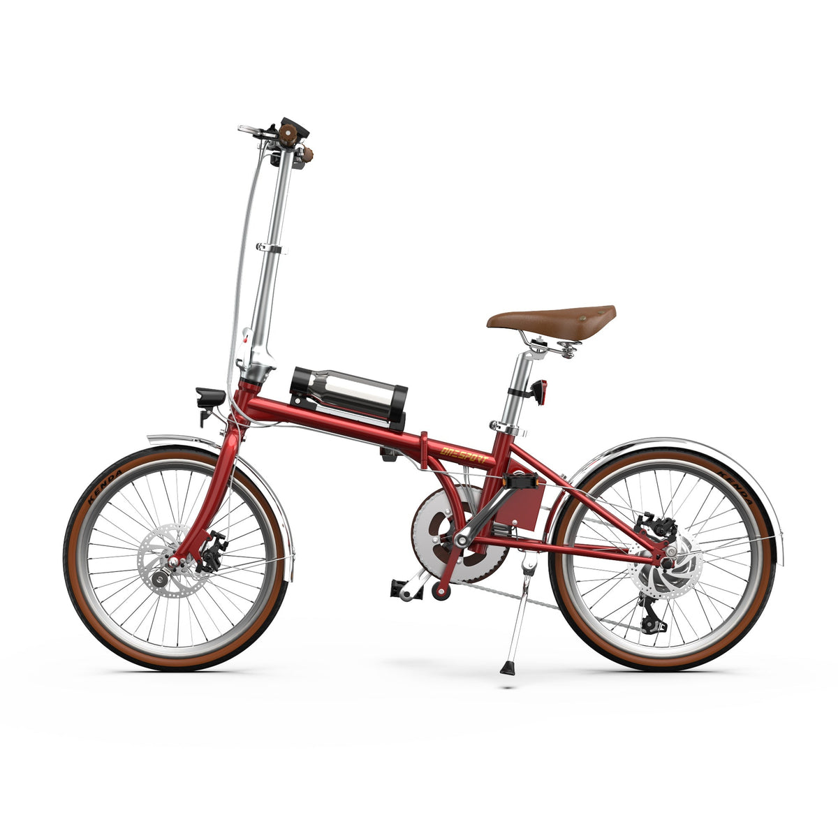 Vélo électrique pliant OneSport OT02 Pro vu de profil coloris rouge