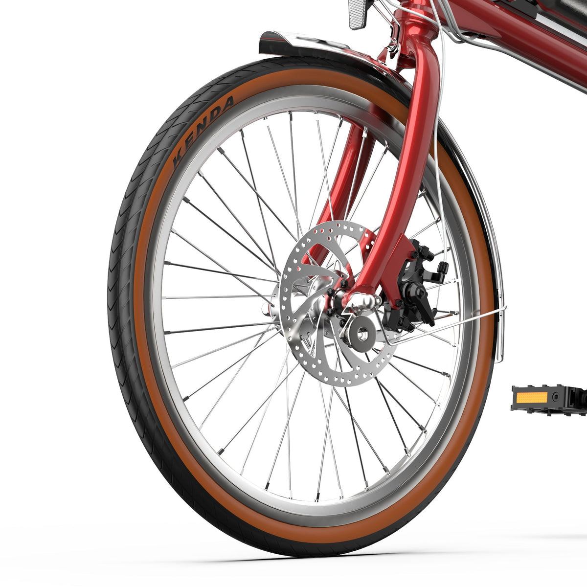 Roue avant et fourche de l'OneSport OT02 Pro coloris rouge