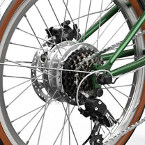 Dérailleur et chaîne de l'OneSport OT02 Pro coloris vert en gros plan