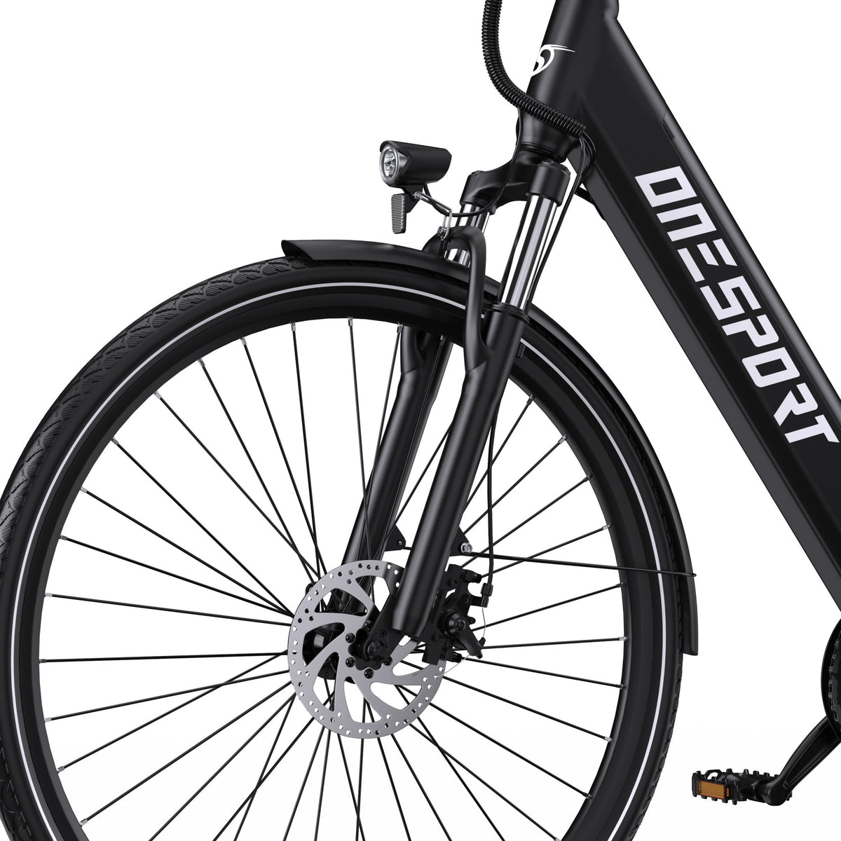 Roue avant et fourche de l'OneSport OT12 coloris noir