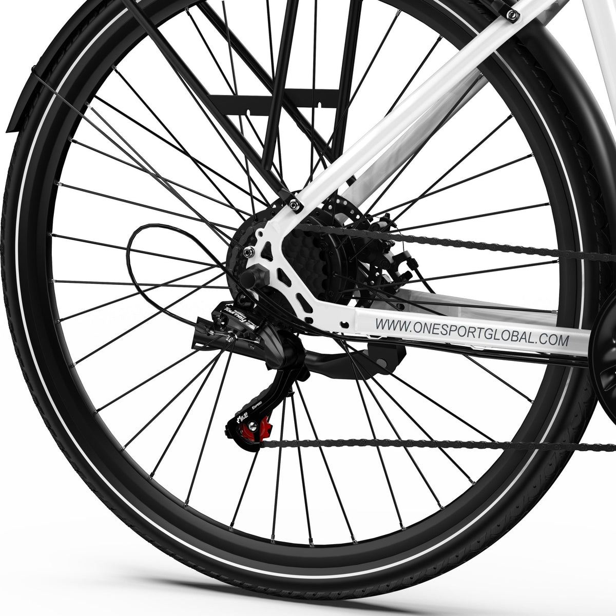 Dérailleur et chaîne de l'OneSport OT12 coloris blanc