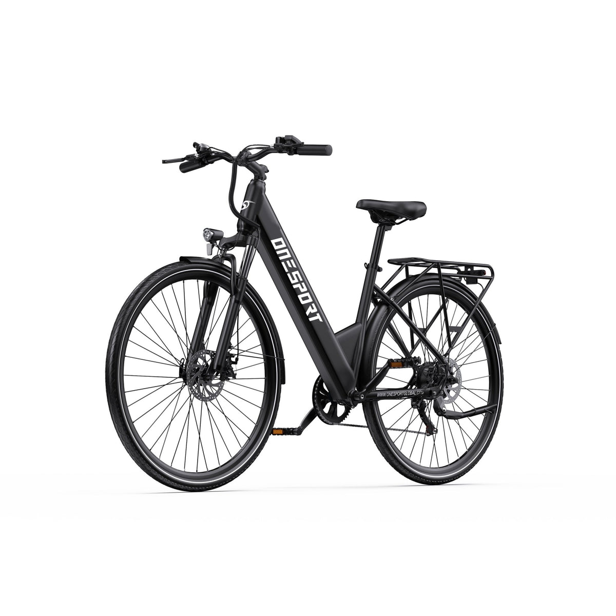 Vélo électrique OneSport OT12 vu de trois-quarts avant coloris noir
