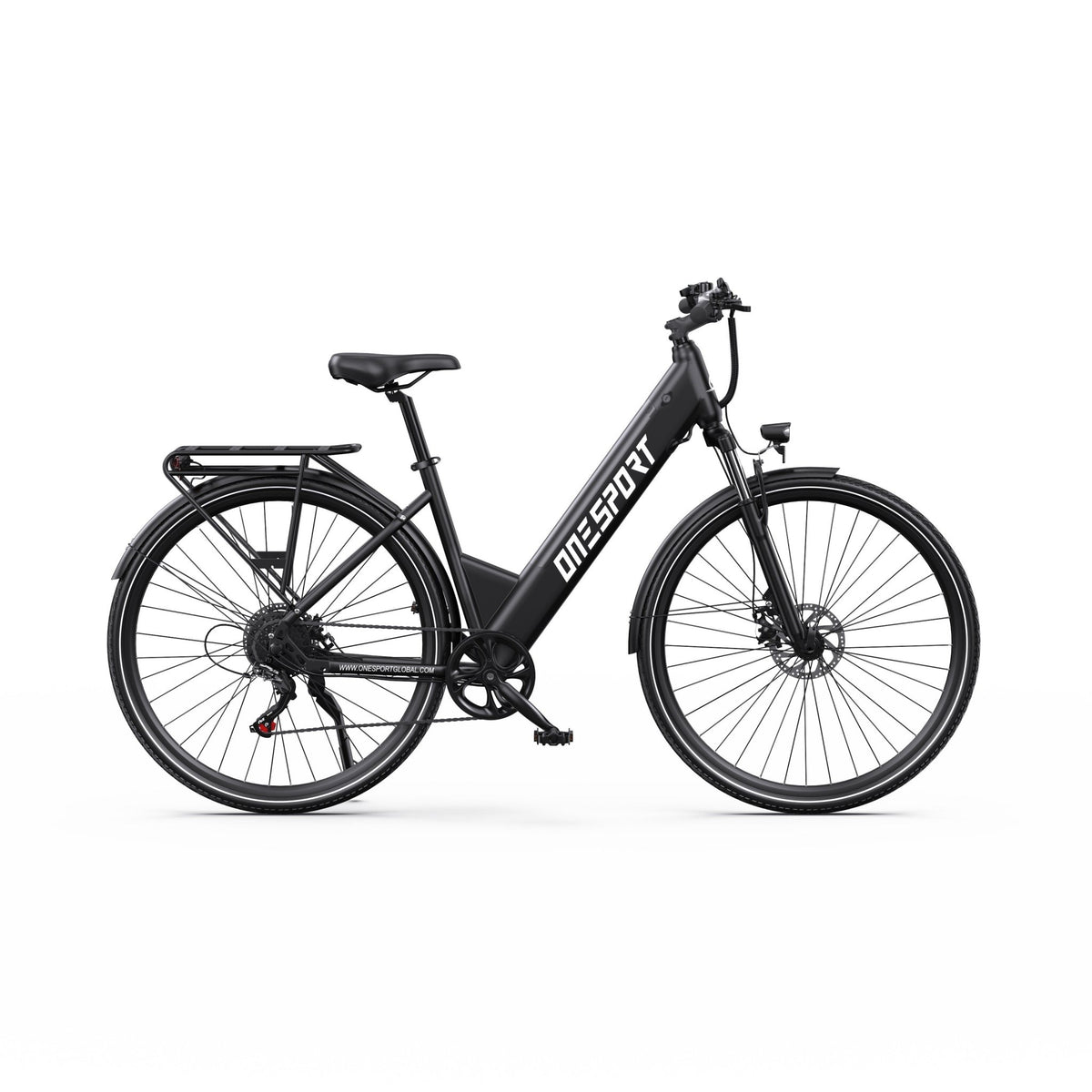 Vélo électrique OneSport OT12 vu de profil de l'autre côté coloris noir