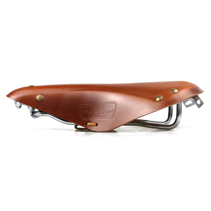 Selle de vélo électrique Leather Edition en marron, vue de profil
