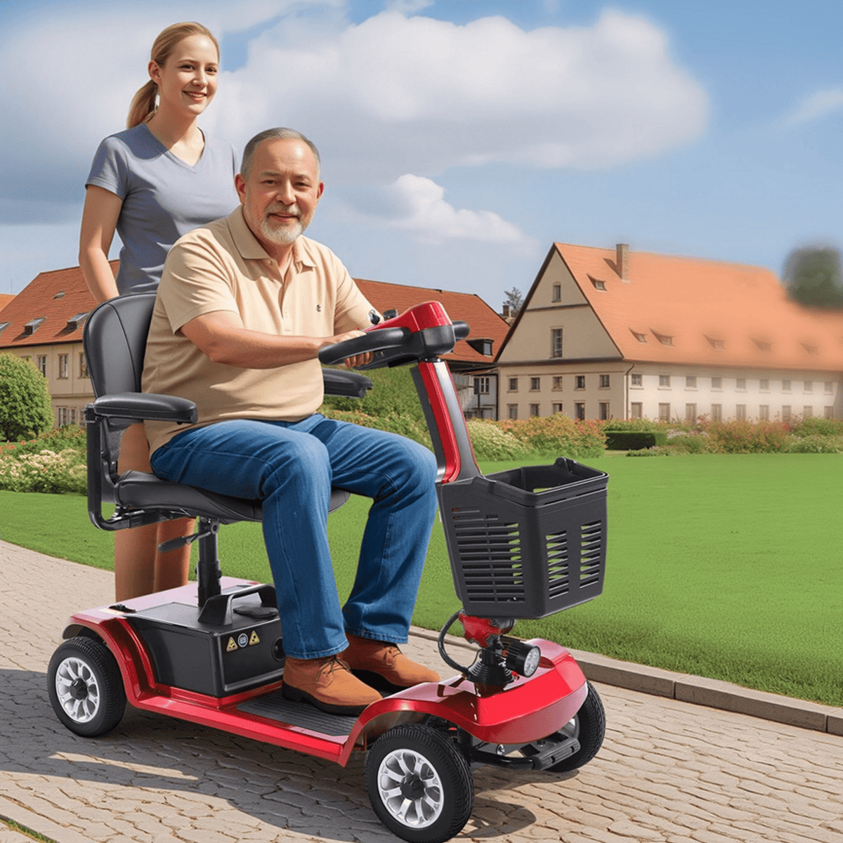 Homme âgé assis sur le scooter de mobilité SEEDREAM S-02