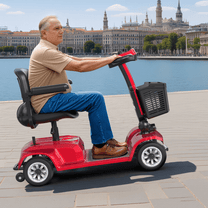 Homme âgé assis sur le scooter de mobilité SEEDREAM X-02 en ville