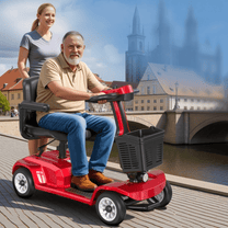 Homme âgé assis sur le scooter de mobilité SEEDREAM X-02 en ville