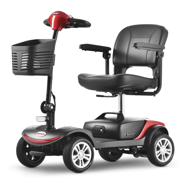 Scooter de mobilité Sweetrich S1 Sport vu de trois-quarts avant coloris rouge