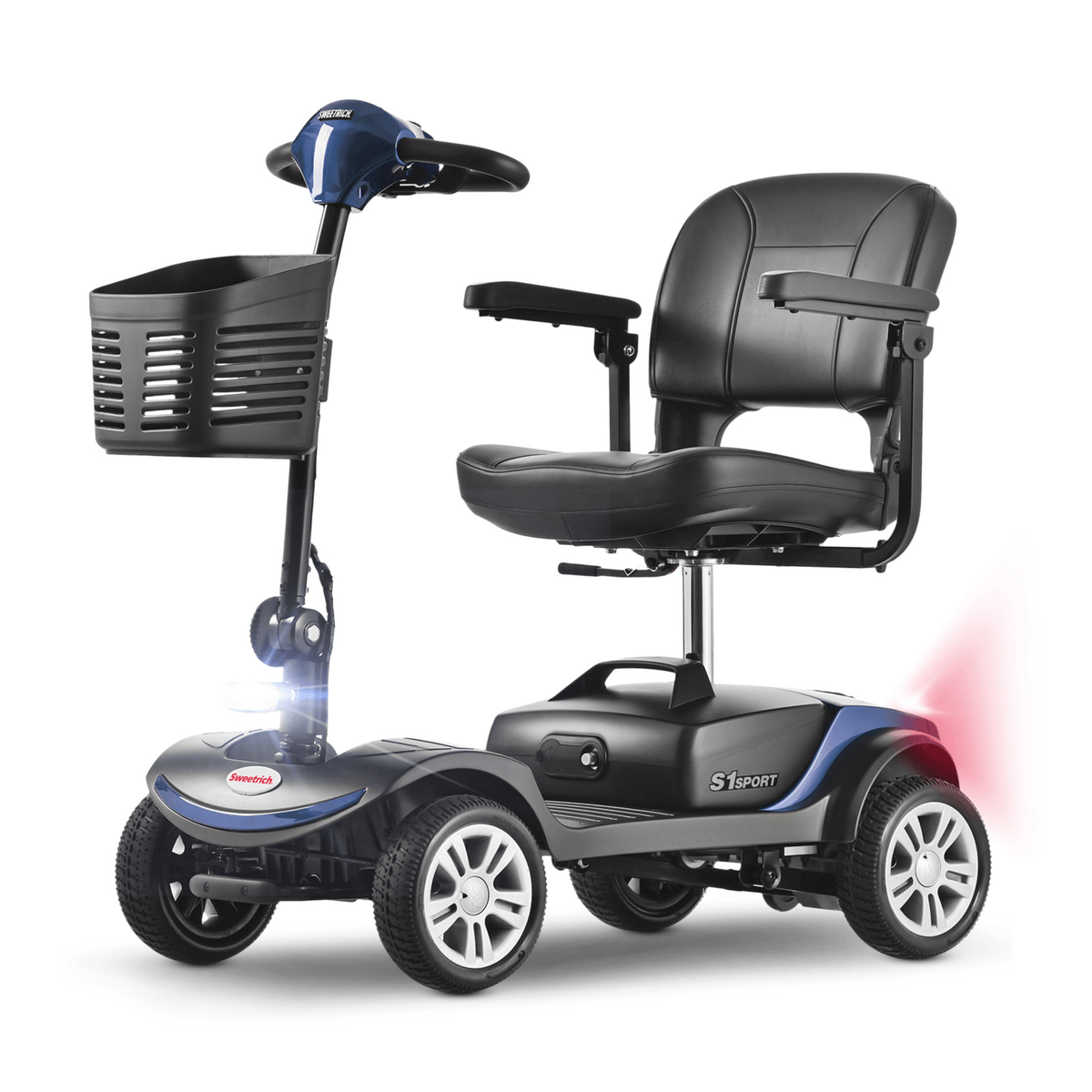 Scooter de mobilité Sweetrich S1 Sport vu de trois-quarts avant coloris bleu