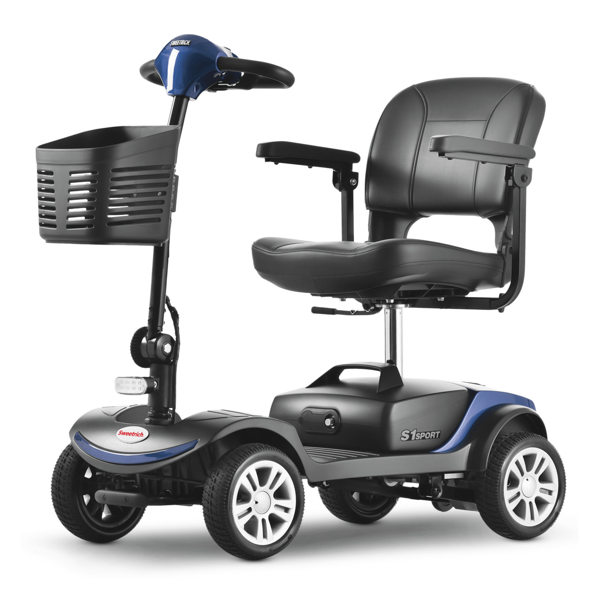 Scooter de mobilité Sweetrich S1 Sport vu de trois-quarts avant coloris bleu