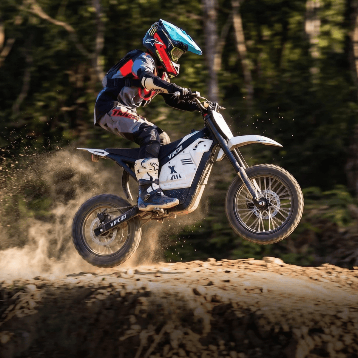 Pilote sautant avec la moto-cross électrique Vipcoo H2