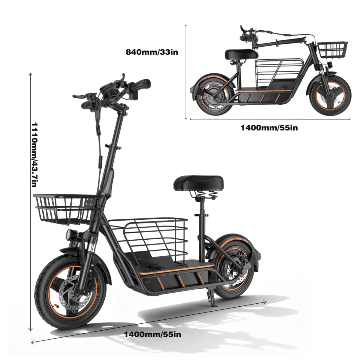 Schéma des dimensions de la trottinette électrique Wheely H14