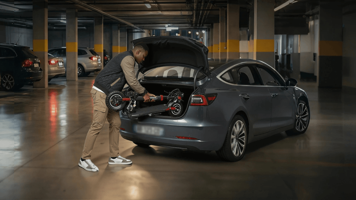 Personne debout avec la trottinette électrique Wheely N3L Max en intérieur