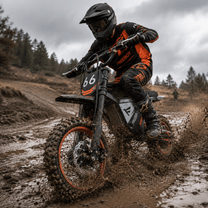 Personne roulant sur la moto-cross électrique Wheely Y66 sur une allée