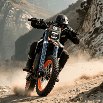 Pilote sur la moto-cross électrique Wheely Y88 en tout-terrain