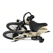 Vélo électrique pliant YANGOR H19 plié, vu de profil coloris beige