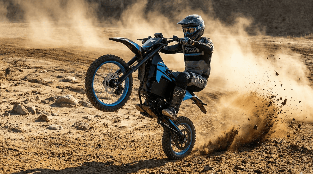 Pilote sautant avec la moto-cross électrique ZAWES S3