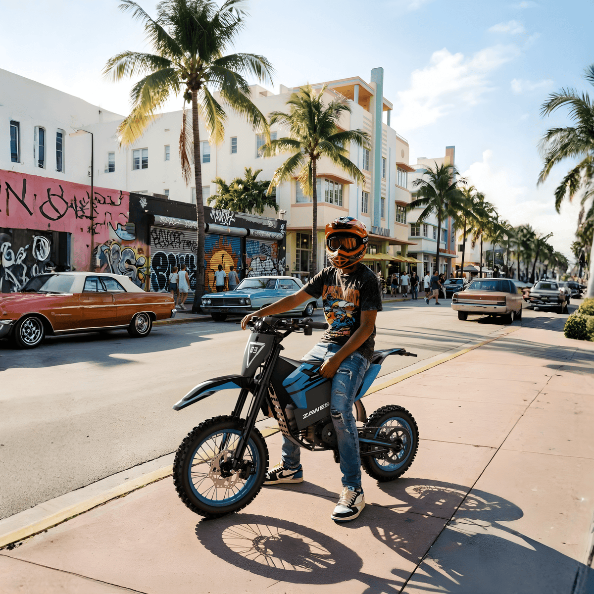 Personne roulant sur la moto-cross électrique ZAWES S3 en ville